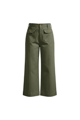 Womens Army Green Cropped Wide Leg Pants | CicyBell