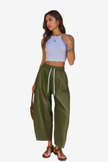 Womens Army Green High Waisted Baggy Barrel Pants | CicyBell