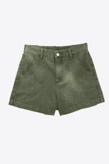 Womens Army Green Baggy High Waisted Denim Shorts | CicyBell