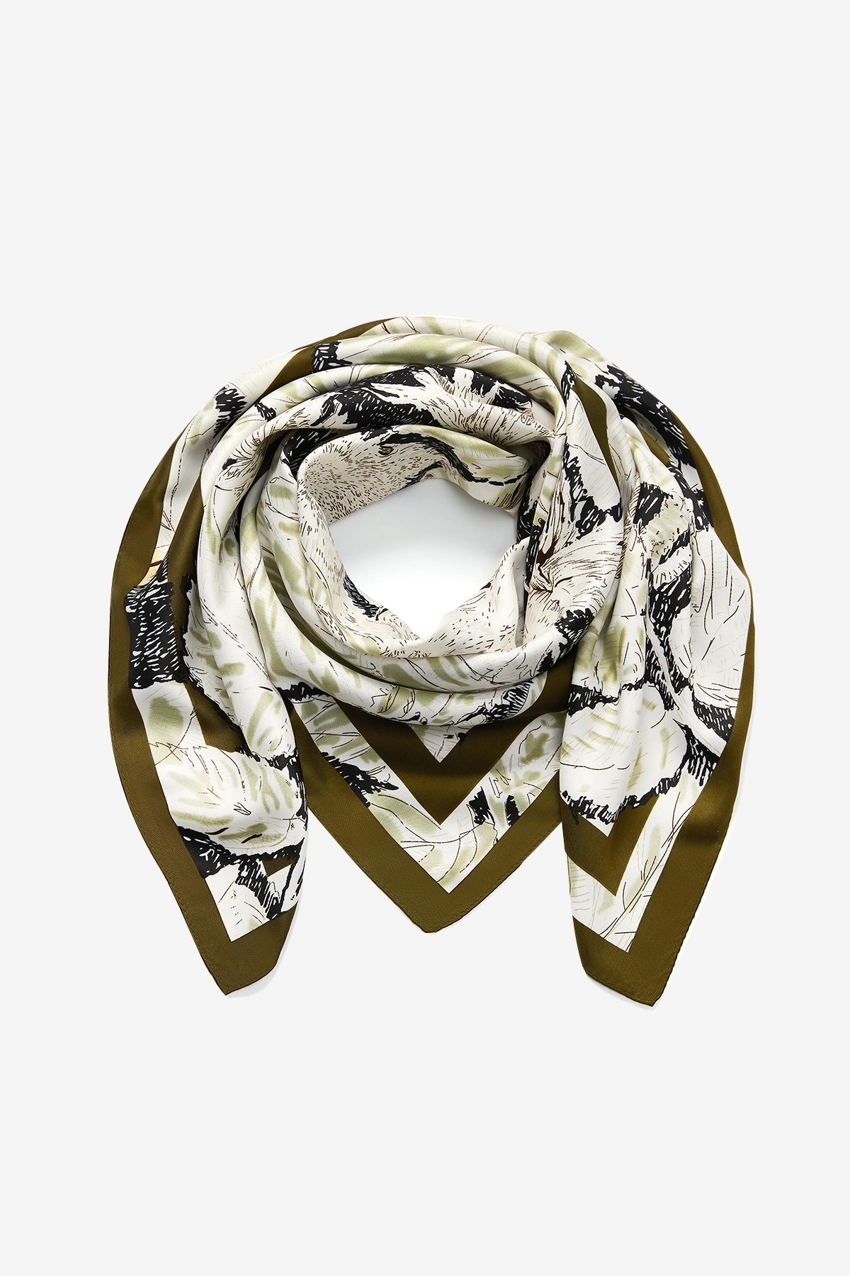 Womens Army Green Boho Floral Printed Hair Scarves | CicyBell