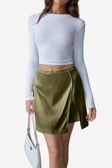 Womens Army Green Satin Mini Skirt | CicyBell