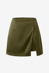 Womens Army Green Satin Mini Skirt | CicyBell