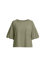 Womens Army Green Puff Short Sleeve T-Shirts| CicyBell