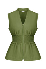 Womens Army Green Summer V Neck Tank Tops | CicyBell