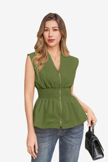 Womens Army Green Summer V Neck Tank Tops | CicyBell