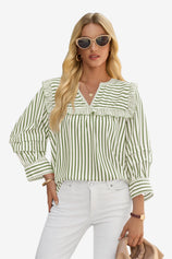 Womens Army Green Striped Babydoll Tops | CicyBell