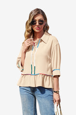 Womens Beige Summer Button Down Blouses | CicyBell