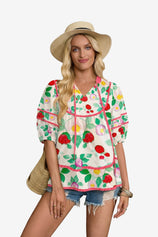 Womens Beige Floral Babydoll Blouse | CicyBell
