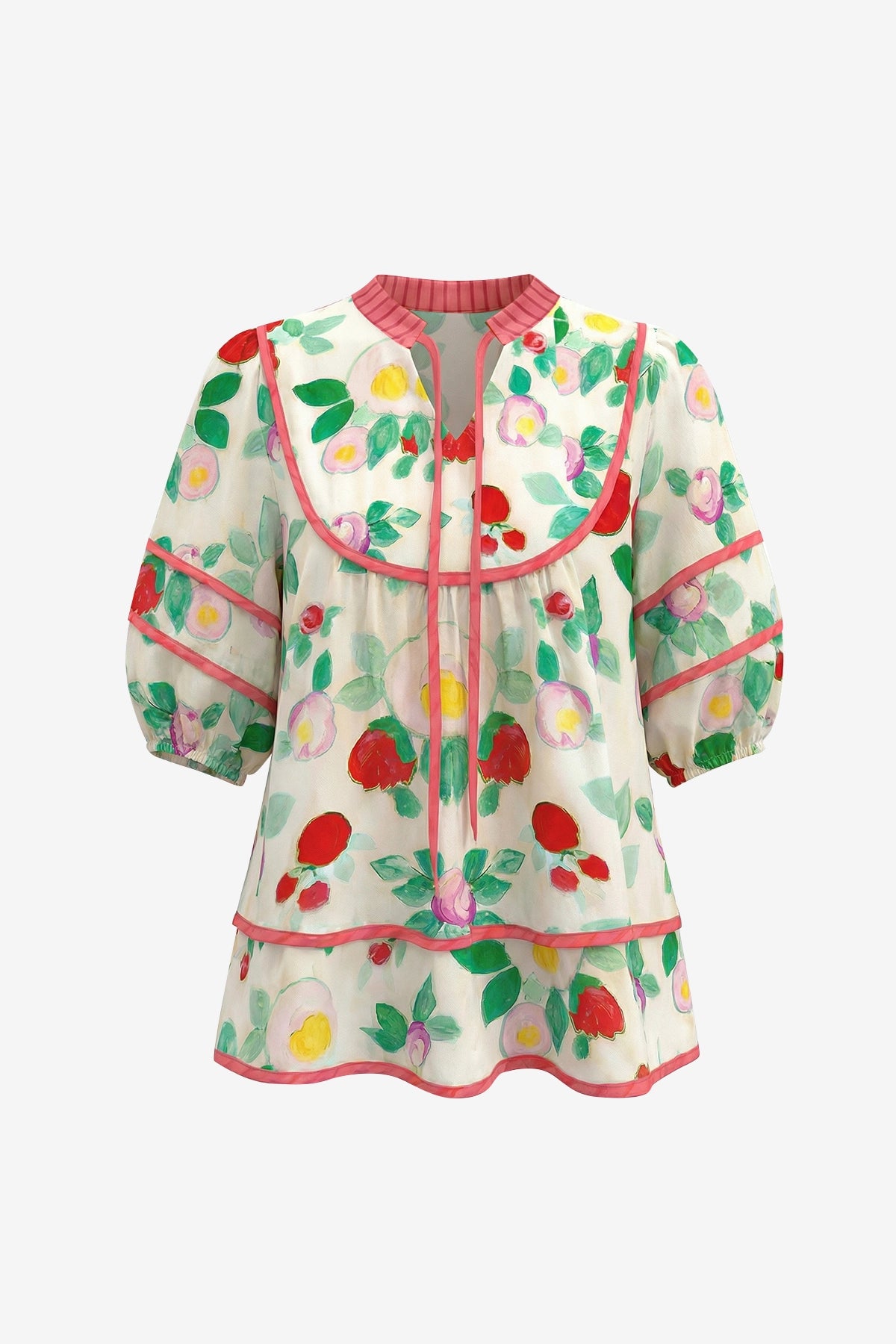 Womens Beige Floral Babydoll Blouse | CicyBell