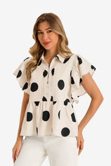 Womens Beige Polka Dot Babydoll Tops | CicyBell