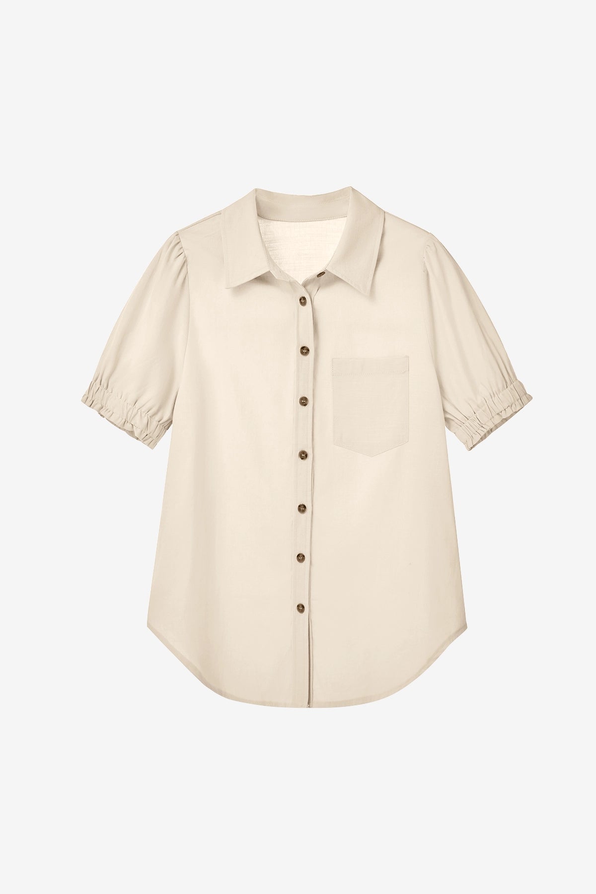Womens Beige Puff Short Sleeve Shirts | CicyBell