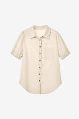 Womens Beige Puff Short Sleeve Shirts | CicyBell