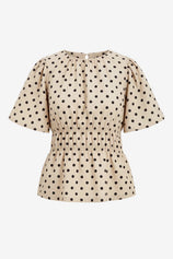 Womens Beige Polka Dots Peplum Blouses  | CicyBell