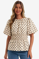 Womens Beige Polka Dots Peplum Blouses  | CicyBell