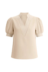 Womens Beige Puff Short Sleeve Blouses  | CicyBell