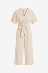 Womens Beige Wide Leg Long Pants Rompers | CicyBell
