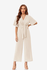 Womens Beige Wide Leg Long Pants Rompers | CicyBell