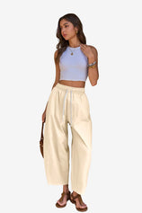 Womens Beige High Waisted Baggy Barrel Pants | CicyBell