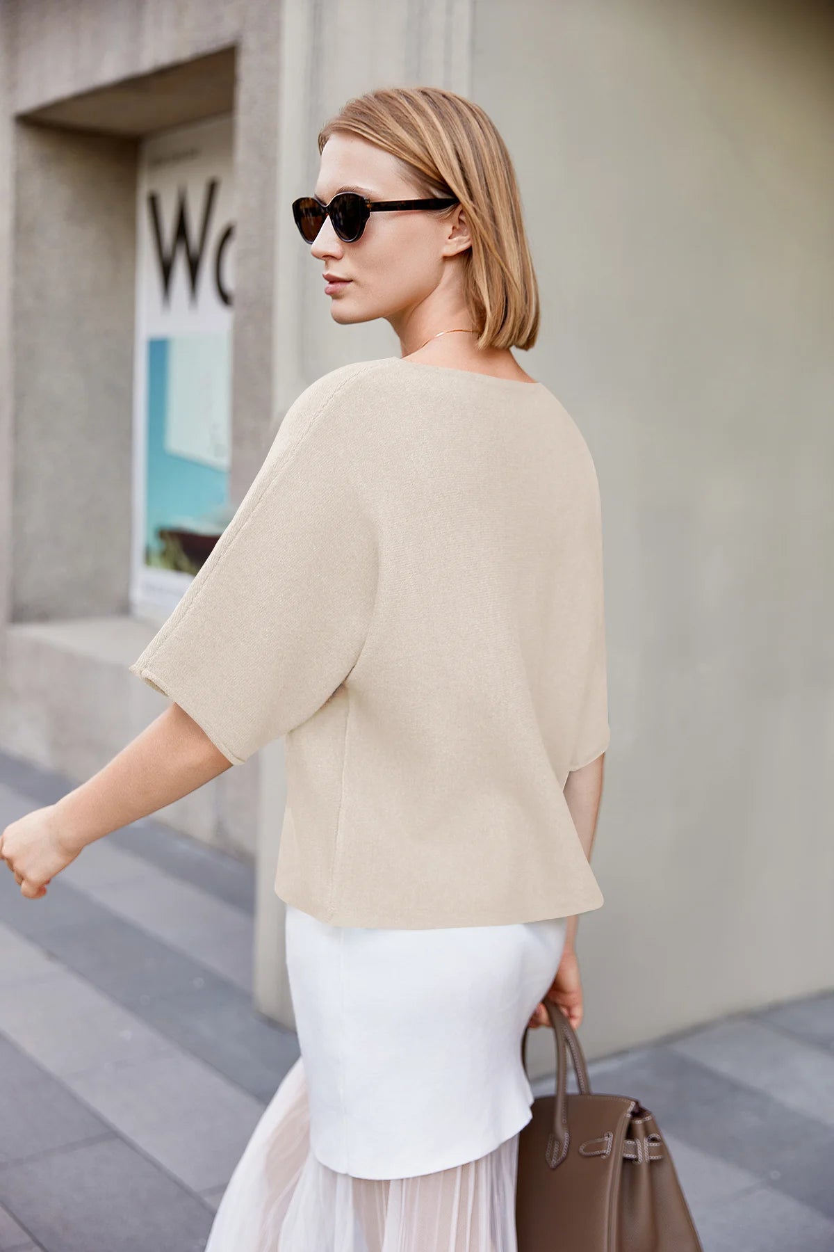 Cicy Bell Womens Beige Half Sleeve Sweaters