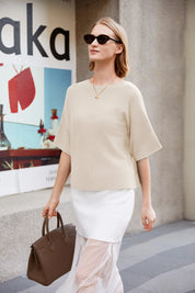 Cicy Bell Womens Beige Half Sleeve Sweaters
