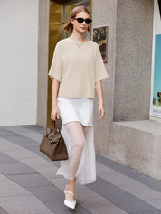 Cicy Bell Womens Beige Half Sleeve Sweaters
