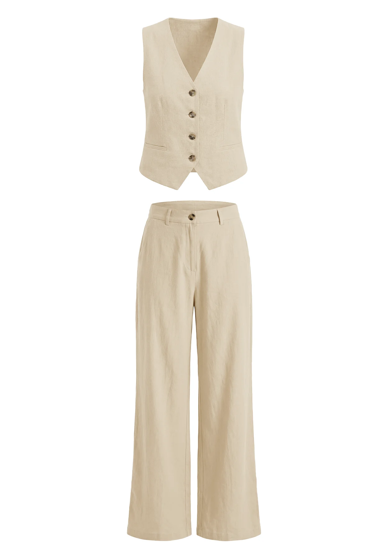 Womens Beige V Neck 2 Piece Outfits | CicyBell