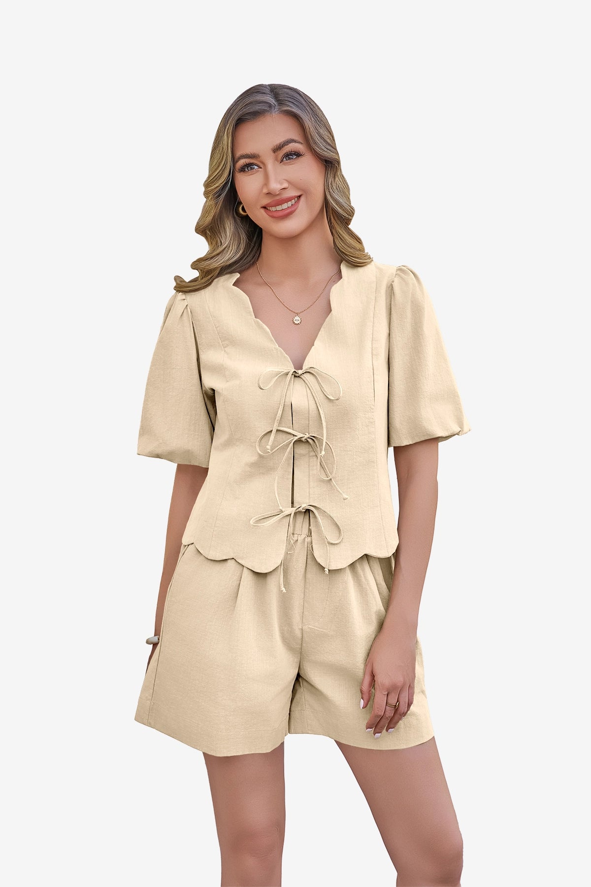 Womens Beige Summer 2 Piece Short Sets | CicyBell