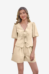Womens Beige Summer 2 Piece Short Sets | CicyBell