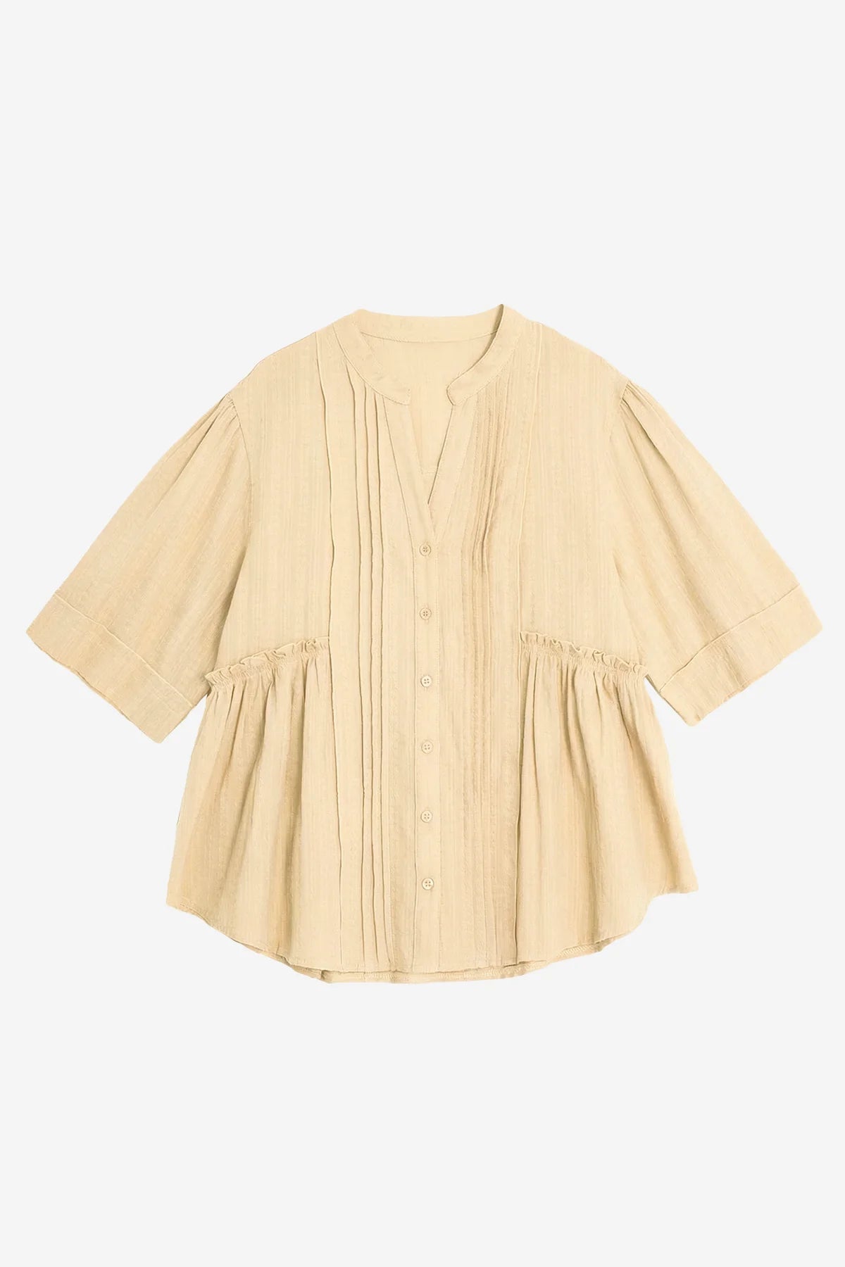 Womens Beige Peplum Button Down Shirts | CicyBell