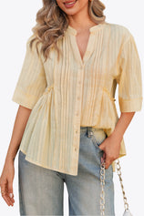Womens Beige Peplum Button Down Shirts | CicyBell