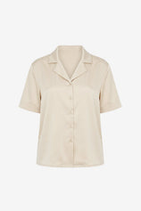 Womens Beige Satin Button Down Shirts  | CicyBell