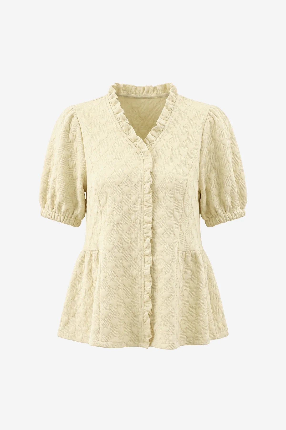 Wrinkle-Free Beige Peplum Blouse Textured Stretch | CicyBell