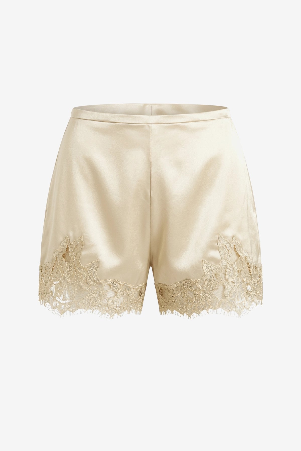 Womens Beige Satin Silk Lace Shorts | CicyBell