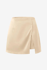 Womens Beige Satin Mini Skirt | CicyBell