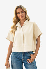 Womens Beige Cropped Short Sleeve Shirts| CicyBell