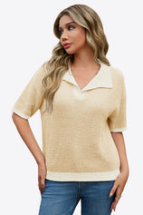Cicy Bell Womens Beige Striped Cropped Sweaters Tops