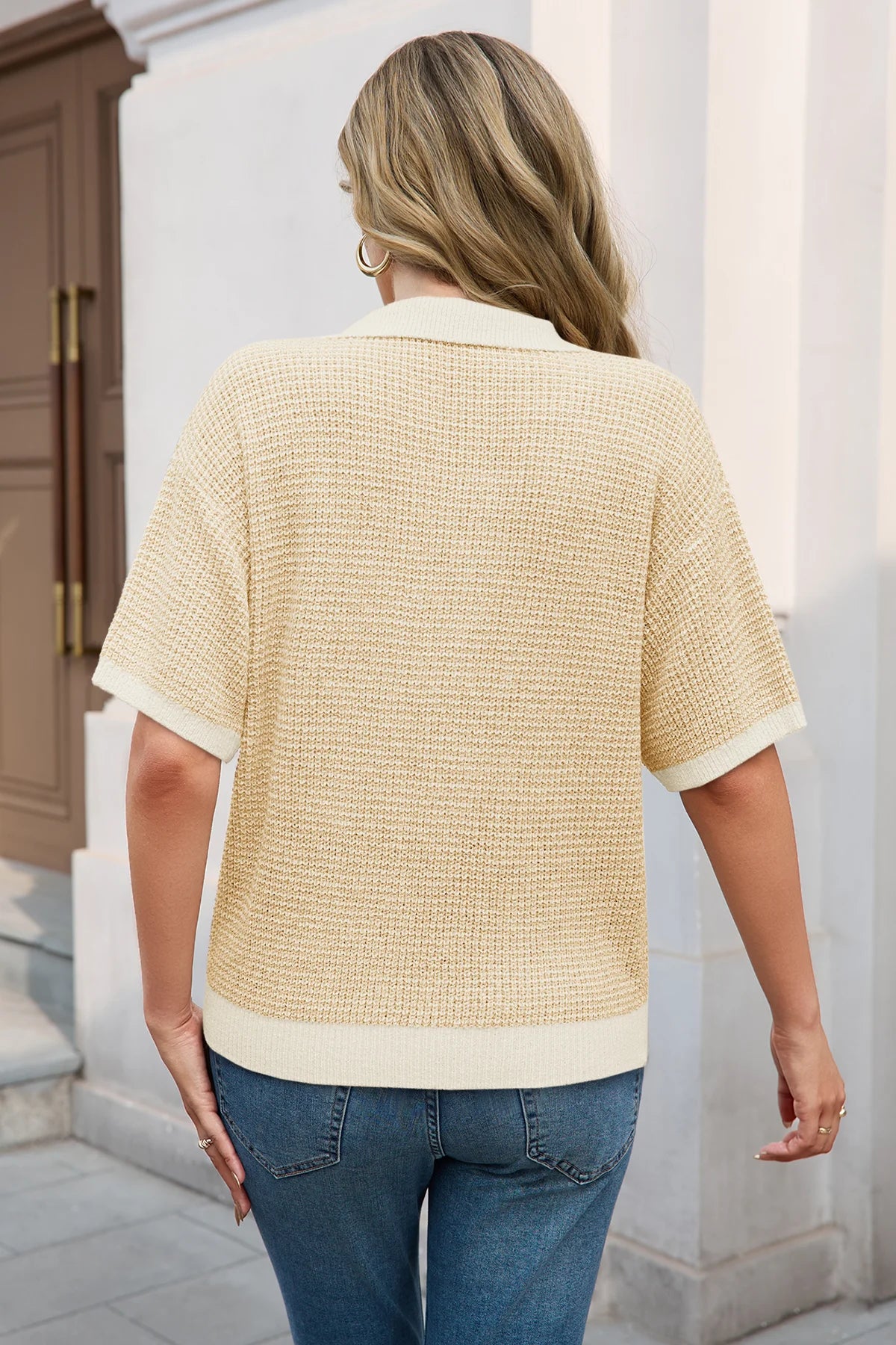 Cicy Bell Womens Beige Striped Cropped Sweaters Tops
