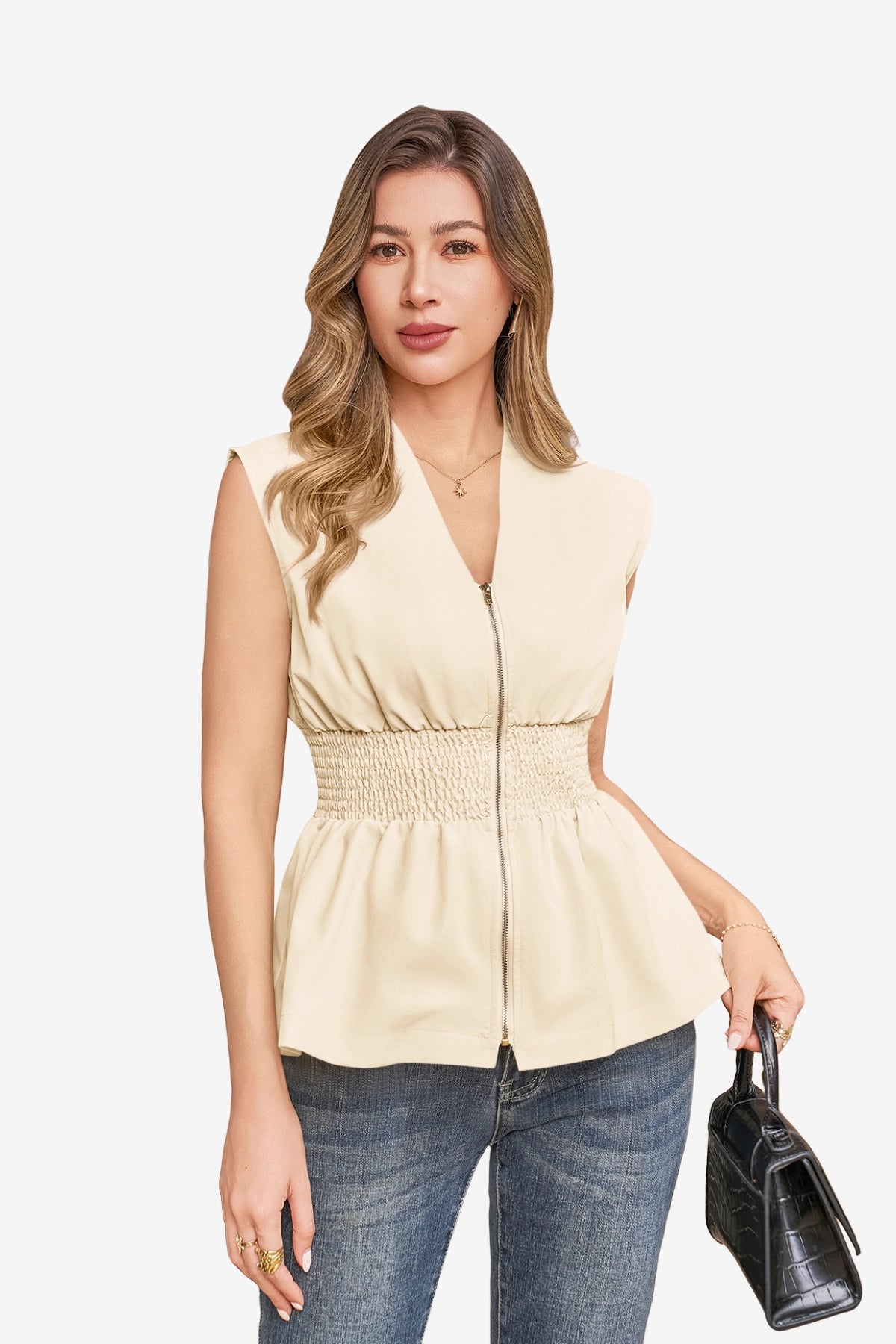 Womens Beige Summer V Neck Tank Tops | CicyBell