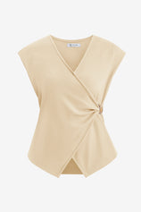 Womens Beige V Neck Wrap Tank Tops | CicyBell