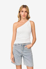 Wrinkle-Free Beige One Shoulder Asymmetrical Ruched Tank | CicyBell
