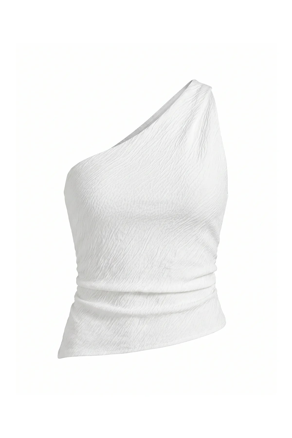 Wrinkle-Free Beige One Shoulder Asymmetrical Ruched Tank | CicyBell