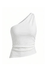 Wrinkle-Free Beige One Shoulder Asymmetrical Ruched Tank | CicyBell