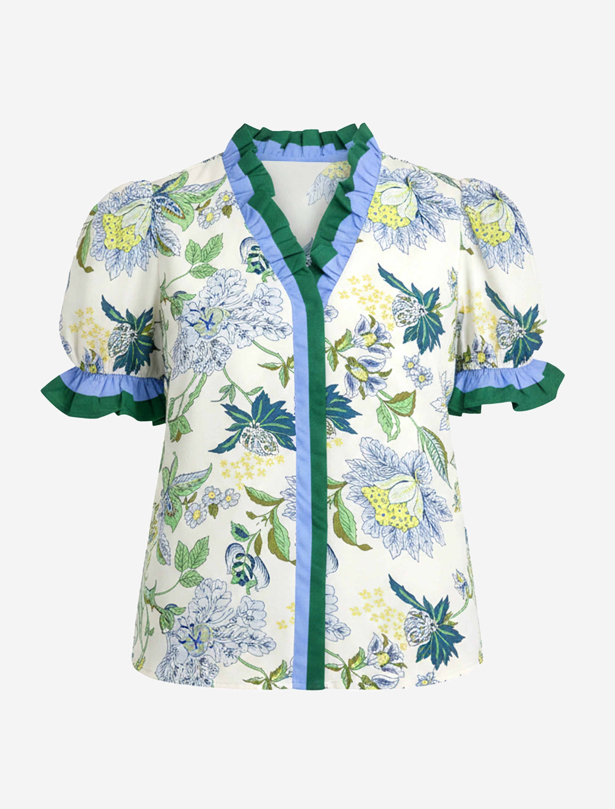 Womens Beige Floral Puff Short Sleeve Tops  | CicyBell