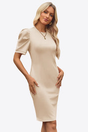 Cicy Bell Womens Beige Puff Sleeve Bodycon Work Dresses