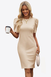 Cicy Bell Womens Beige Puff Sleeve Bodycon Work Dresses