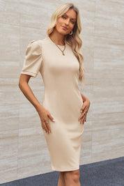 Cicy Bell Womens Beige Puff Sleeve Bodycon Work Dresses