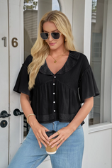 Cicy Bell Womens Black Babydoll Tops
