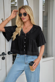 Cicy Bell Womens Black Babydoll Tops