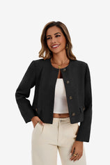 Womens Black Cropped Tweed Blazer | CicyBell