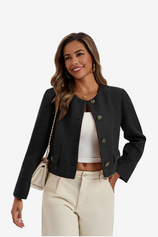 Womens Black Cropped Tweed Blazer | CicyBell